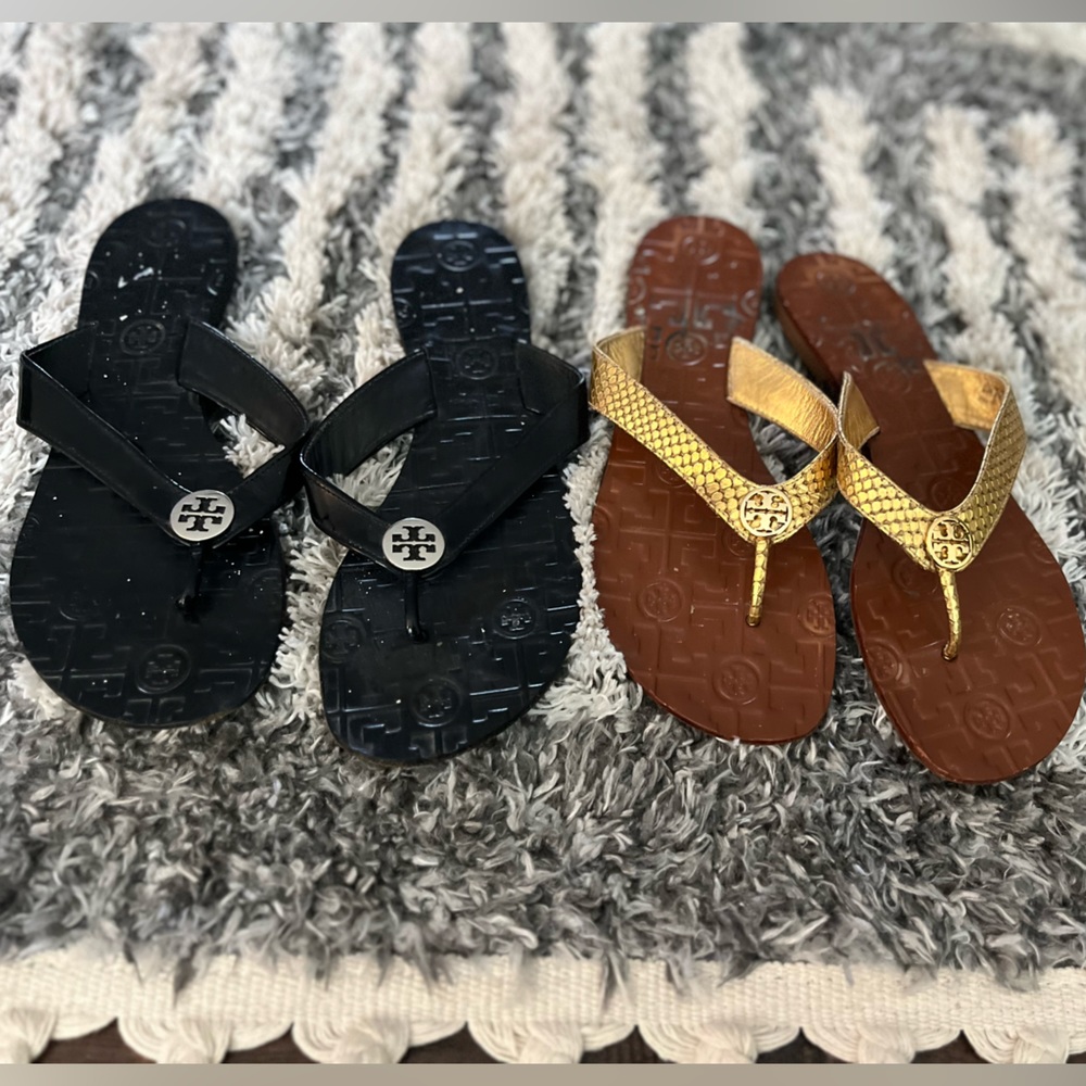 Two pairs Tory Burch Bundle Leather Sandals brown and black!!